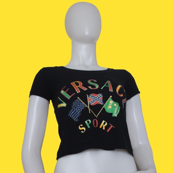 ⛵️NWT Vintage '90s Deadstock Versace Sport Logo Cropped T-Shirt - Picture 3 of 14